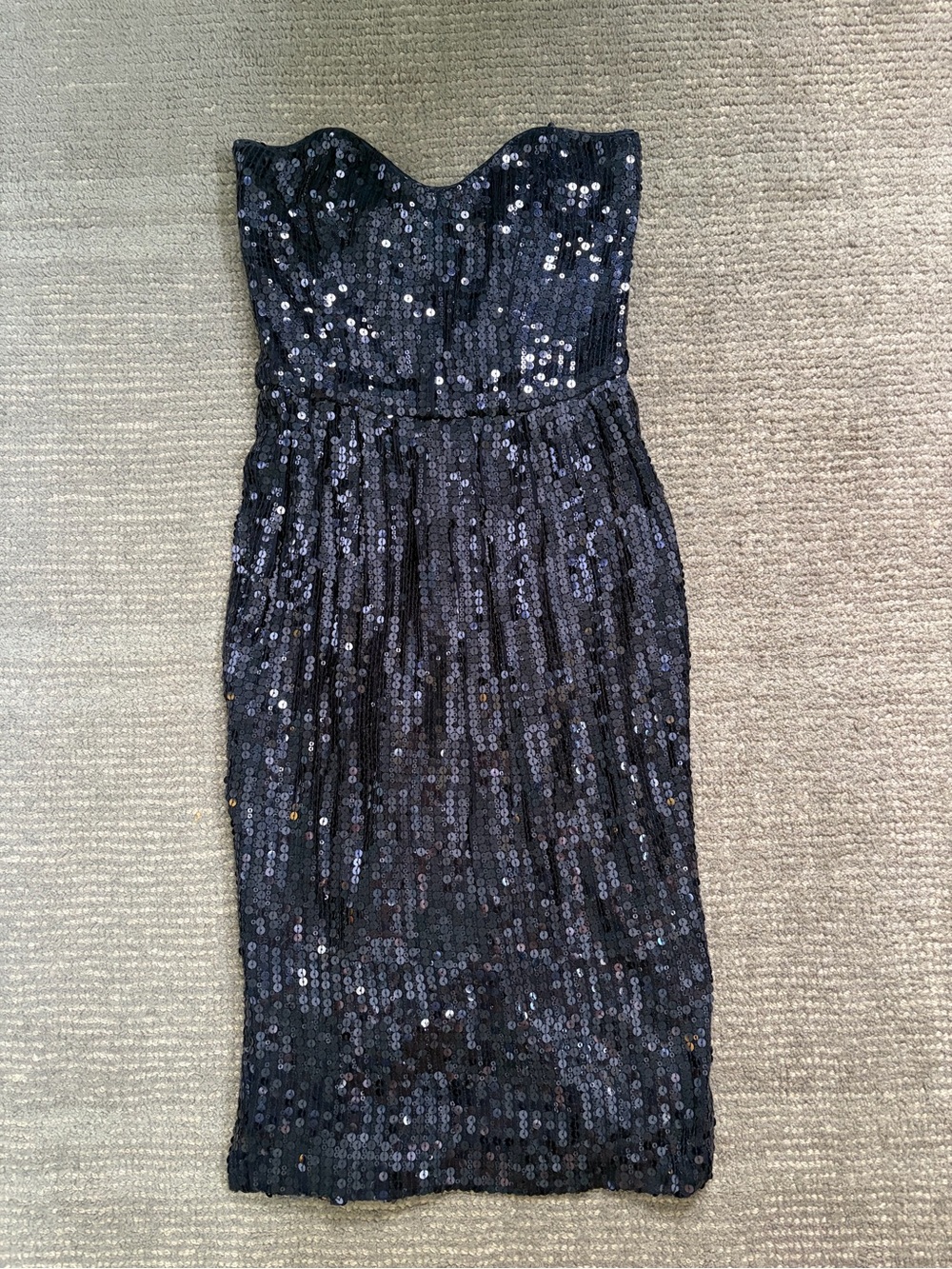 French Connection Strapless Dark Navy Sequin Evening Dress